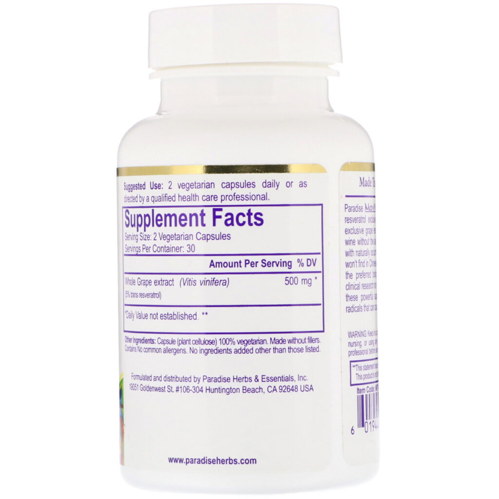 Paradise Herbs, MedVita, ResveraGrape, 60 Vegetarian Capsules - Imagem 2