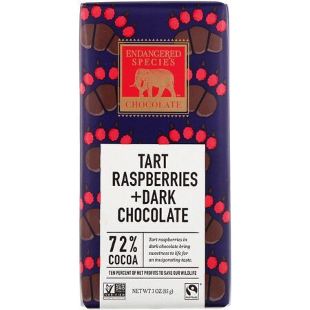 Endangered Species Chocolate, Tart Raspberries + Dark Chocolate Bar, 72% Cocoa, 3 oz (85 g)