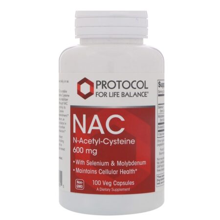 Protocol for Life Balance, N-Acetil-Cisteína NAC, 600 mg, 100 Cápsulas Vegetais