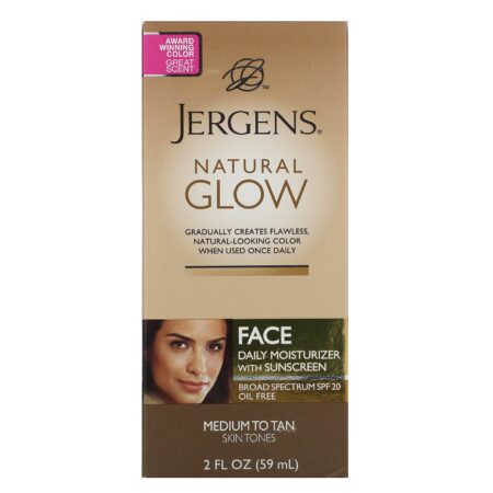 Jergens, Natural Glow, Hidratante facial diário, FPS 20, Médios a bronzeados, 59 ml - Image 2