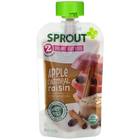 Sprout Organic, Baby Food, 6 Months & Up, Apple Oatmeal Raisin with Cinnamon, 3.5 oz (99 g)