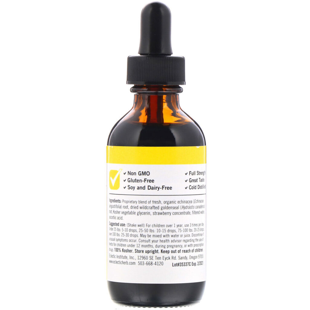 Eclectic Institute, Kids Herbs, Echinacea Goldenseal, Strawberry Flavor, 2 fl oz (60 ml) - Imagem 2