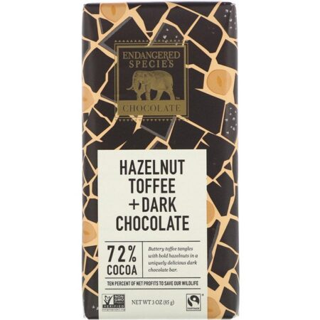 Endangered Species Chocolate, Hazelnut Toffee + Dark Chocolate, 72% Cocoa, 3 oz (85 g)