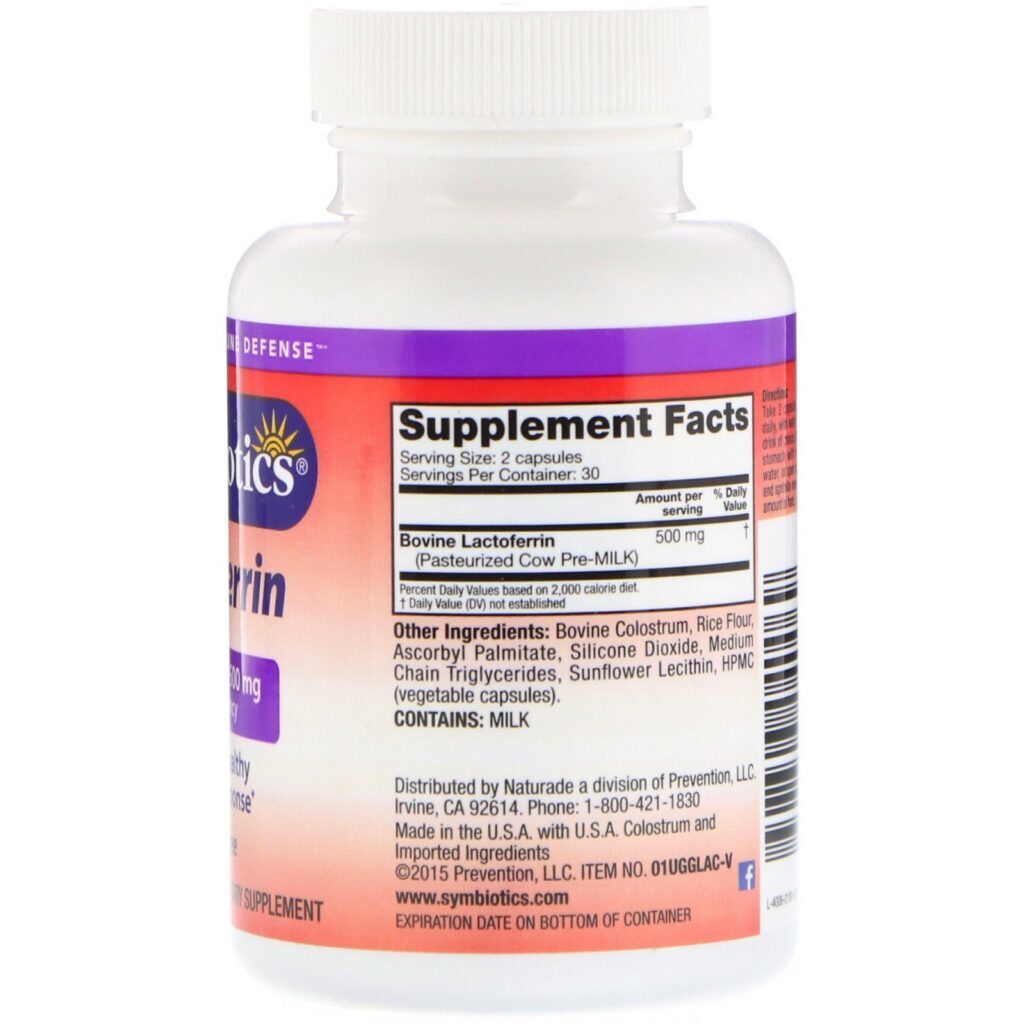 Symbiotics, Lactoferrina, 500 mg, 60 Cápsulas Vegetais - Imagem 2