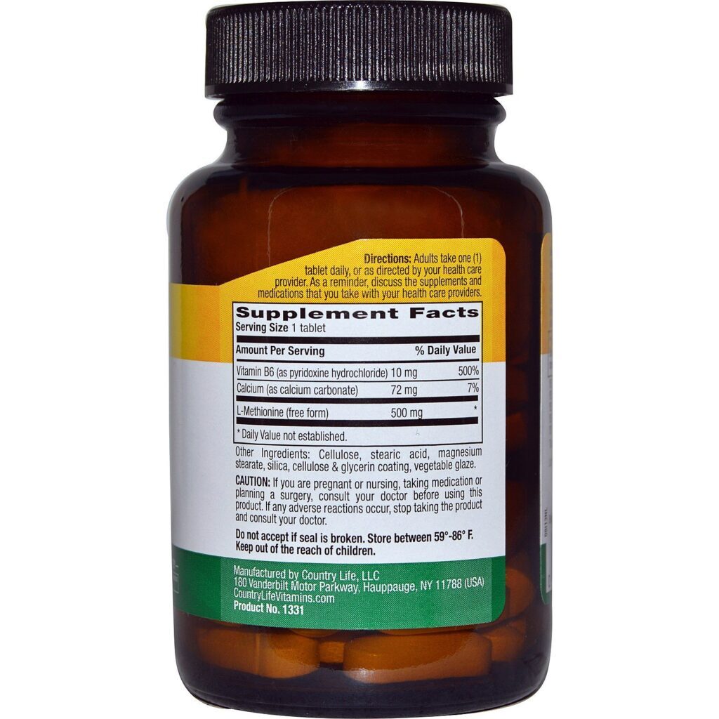 Country Life, L-Metionina, 500 mg, 60 tabletes - Imagem 2