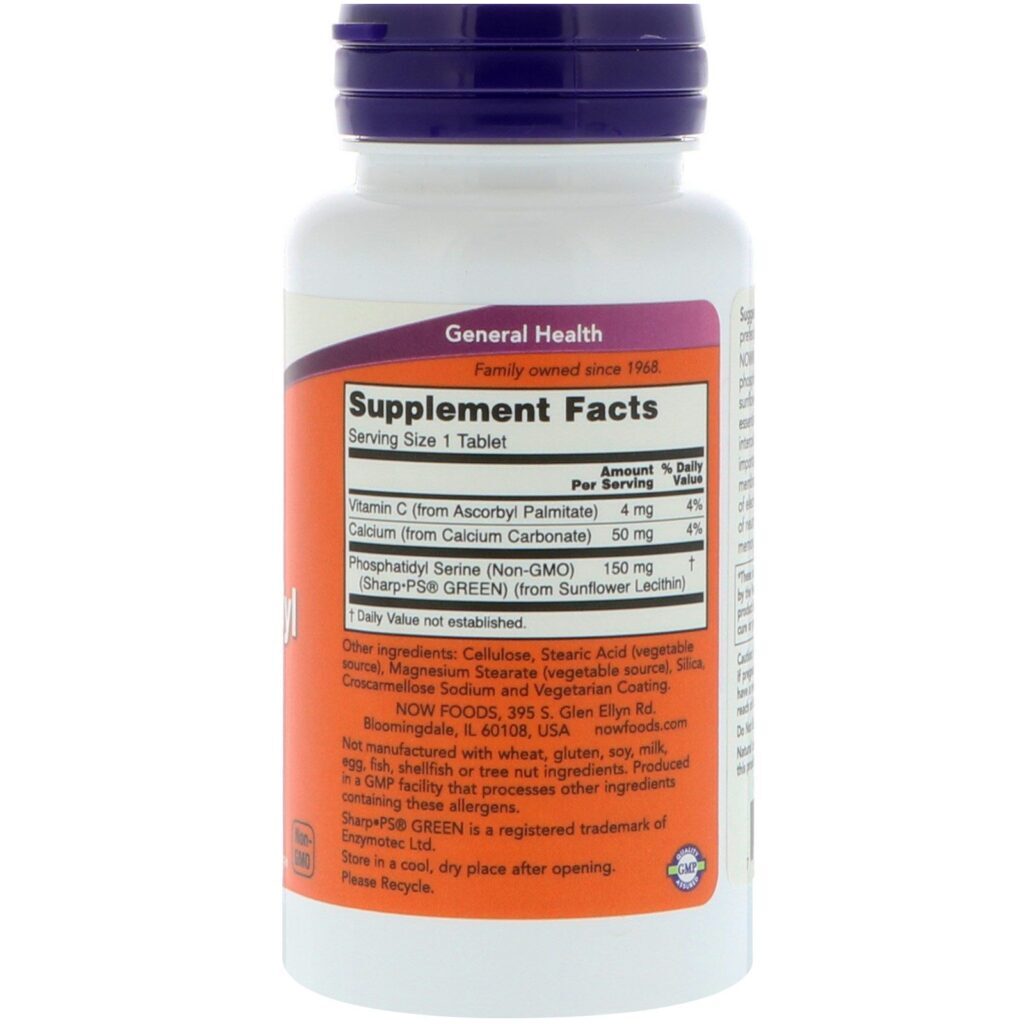 Now Foods, Phosphatidyl Serine, Soy-Free, 150 mg, 60 Comprimidos - Imagem 2