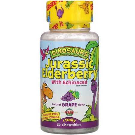 KAL, Dinosaurs, Jurassic Elderberry with Echinacea, Natural Grape Flavor, 30 Chewables