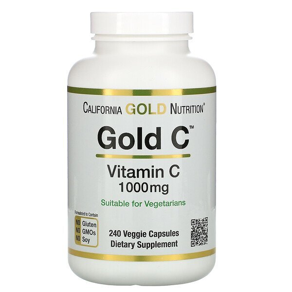 California Gold Nutrition, Gold C, Vitamina C, 1.000 mg, 240 Cápsulas Vegetais
