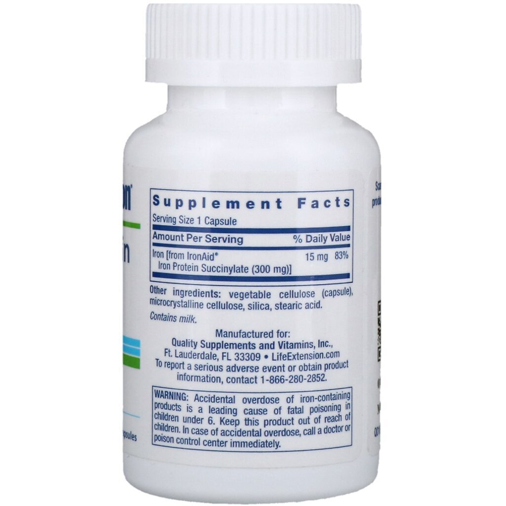 Life Extension, Proteína de Ferro Plus, 300 mg, 100 Cápsulas - Imagem 2