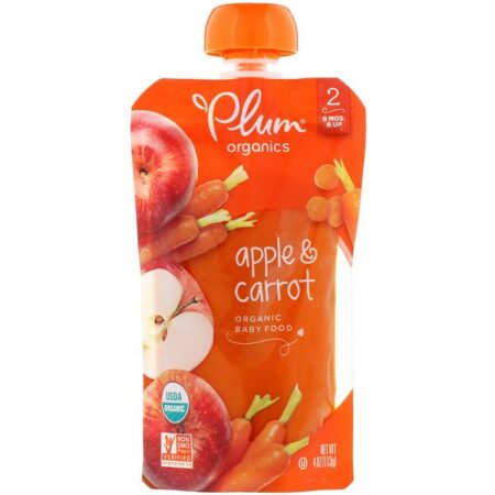 Plum Organics, Alimento orgânico para bebês, estágio 2, maçã e cenoura, 4 oz. (113 g)