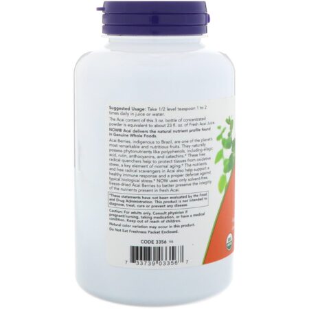 Now Foods, Pó de Açaí com Certificação Orgânica, 85 g (3 oz) - Image 3