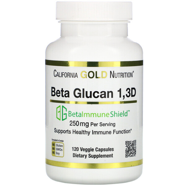 California Gold Nutrition, Betaglucano 1-3D com Beta-ImmuneShield, 250 mg Por Dose, 120 Cápsulas Vegetais