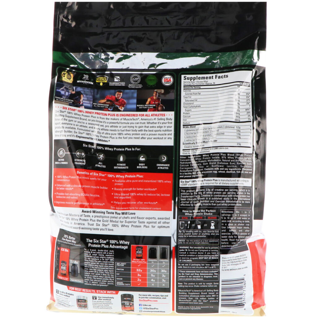 Six Star, Elite Series 100% Whey Protein Plus, Vanilla Cream, 8 lb (3.63 kg) - Imagem 2