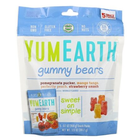 YumEarth, Ursinhos de Goma, Sabores Variados, 5 Pacotes de Lanche, 19,8 g (0,7 oz) Cada