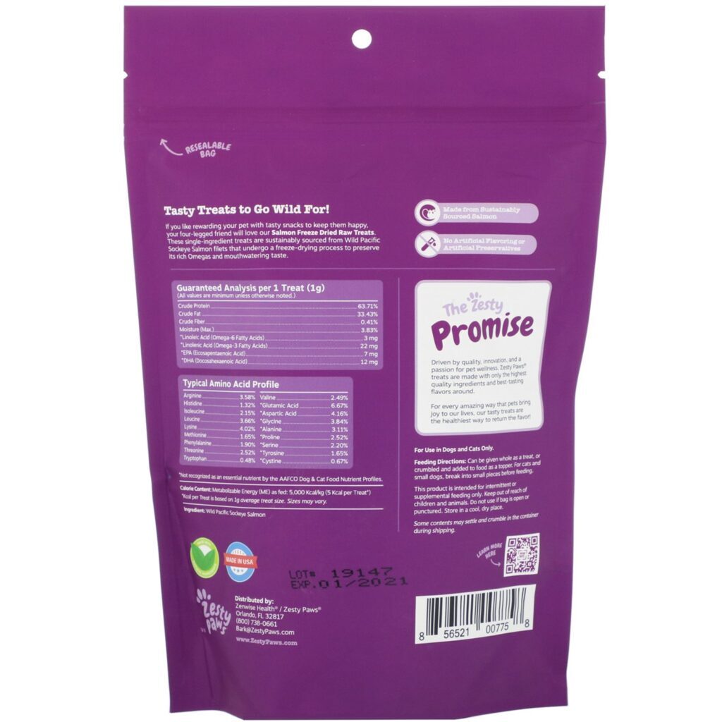 Zesty Paws, Select Essentials, Freeze Dried Raw Treats for Dogs and Cats, All Ages, Wild Caught Salmon Filet, 4.4 oz (124.7 g) - Imagem 2
