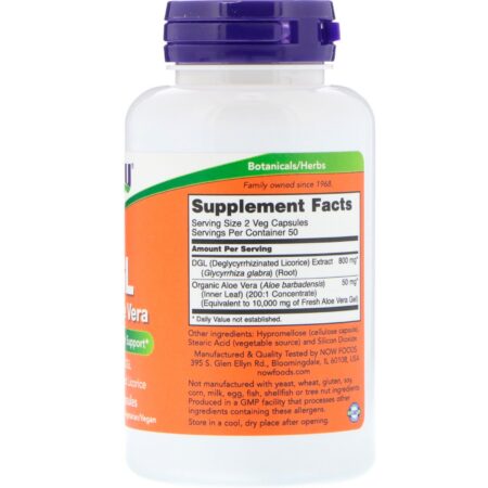 Now Foods, DGL com Aloe Vera, 400 mg, 100 Cápsulas Vegetais - Image 2