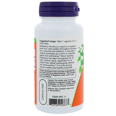 Now Foods, Sabugueiro, 500 mg, 60 cápsulas vegetais - Image 3