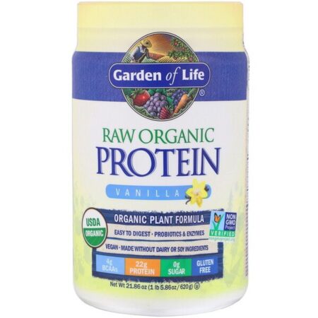 Garden of Life, Proteína Orgânica CRUA, Fórmula Orgânica Vegetal, Baunilha, 620 g (21,86 oz)