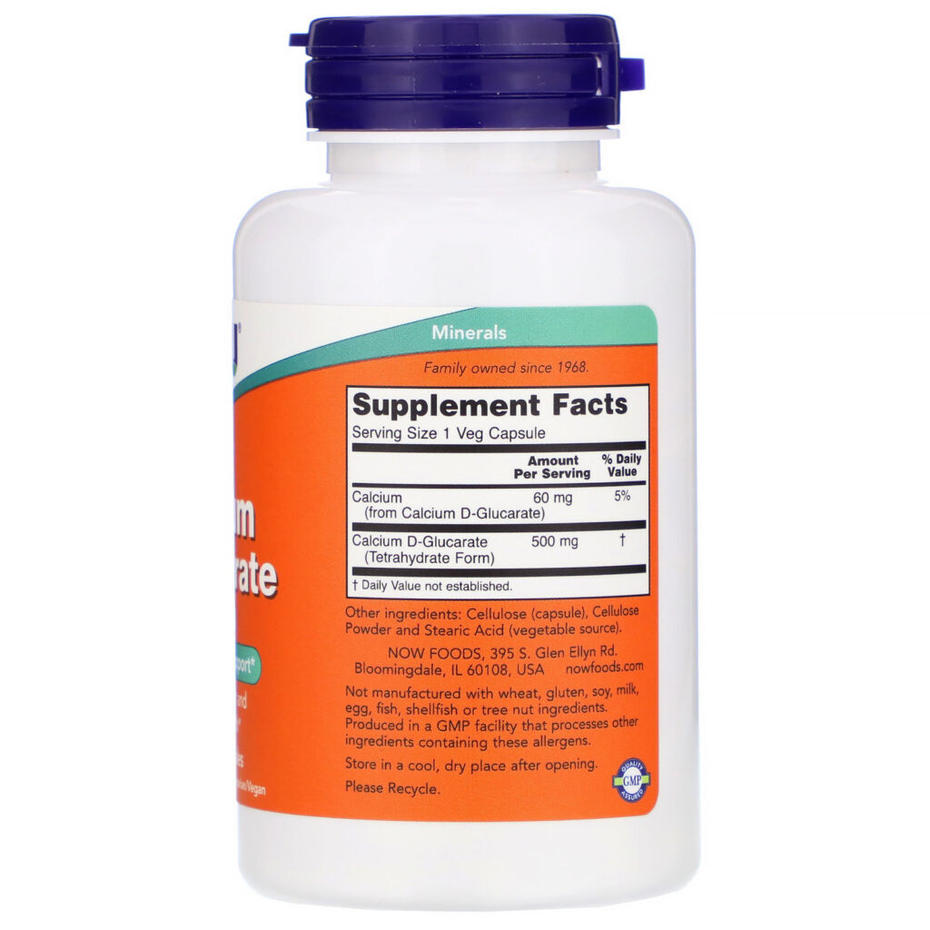 Now Foods, D-Glucarato de Cálcio, 500 mg, 90 Cápsulas Vegetais - Imagem 2