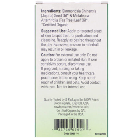 Now Foods, Óleo de Árvore-do-Chá Orgânico, Roll-On, 10 ml (1/3 fl oz) - Imagem 2