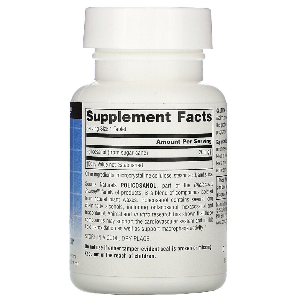 Source Naturals, Policosanol, 20 mg, 60 comprimidos - Imagem 2