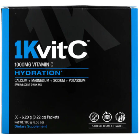 1Kvit-C, Vitamina C, Hydration, Mistura Efervescente, Sabor Natural de Laranja, 1.000 mg, 30 Envelopes, 6,20 g (0,22 oz) Cada