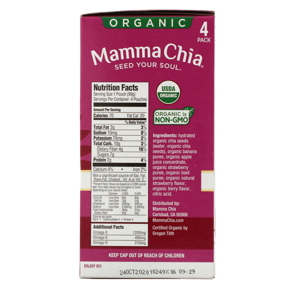 Mamma Chia, Orgânico, Chia Squeeze, Vitality Snack, Morango e Banana, 4 Pacotes, 3.5 oz (99g) Cada - Imagem 2