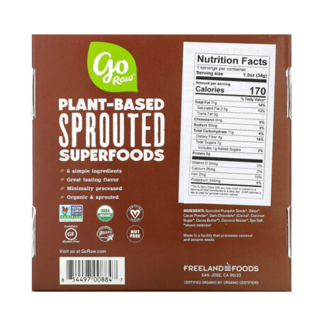 Go Raw, Sprouted Seed Trail Mix Bar, Dark Chocolate Sea Salt, 12 Bars, 1.2 oz(34 g) Each - Imagem 3