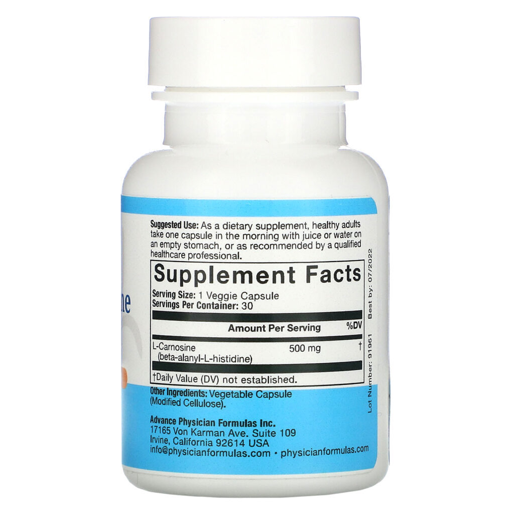Advance Physician Formulas, L-Carnosina, 500 mg, 30 Cápsulas - Imagem 2