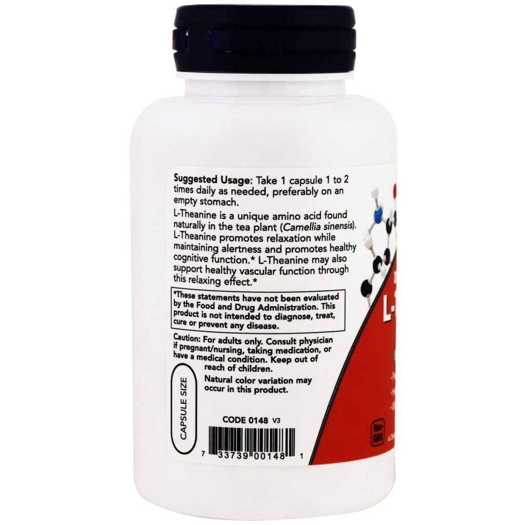 Now Foods, L-Teanina, Potência Dupla, 200 mg, 120 Cápsulas Vegetais - Imagem 3
