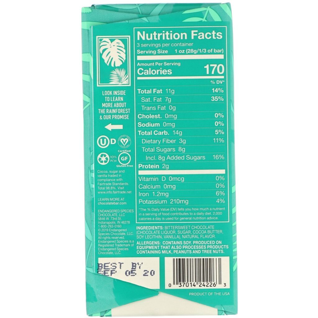 Endangered Species Chocolate, Forest Mint + Dark Chocolate, 72% Cocoa, 3 oz (85 g) - Imagem 2