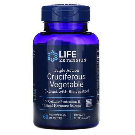 Life Extension, Triple Action Cruciferous Vegetable Extract with Resveratrol, 60 Cápsulas Vegetais