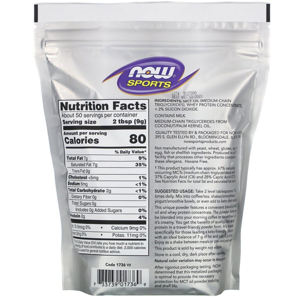 Now Foods, Sports, MCT Powder with Whey Protein, Unflavored, 1 lb (454 g) - Imagem 2