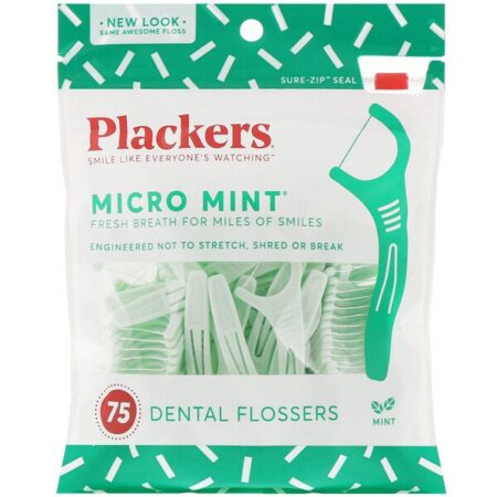 Plackers, Micro Mint, Limpador Dental, Hortelã, 75 Unidades