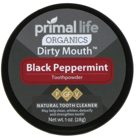 Primal Life Organics, Pó Dental Dirty Mouth, Hortelã Preta, 28 g