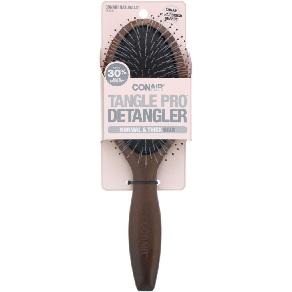 Conair, Desembaraço profissional, cabelo normal e volumoso, escova de cabelo de madeira com almofada, 1 escova - Imagem 2