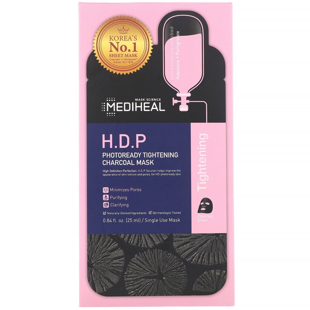 Mediheal, H.D.P, Photoready Tightening Charcoal Mask, 5 Sheets, 0.84 fl oz (25 ml) Each - Imagem 2