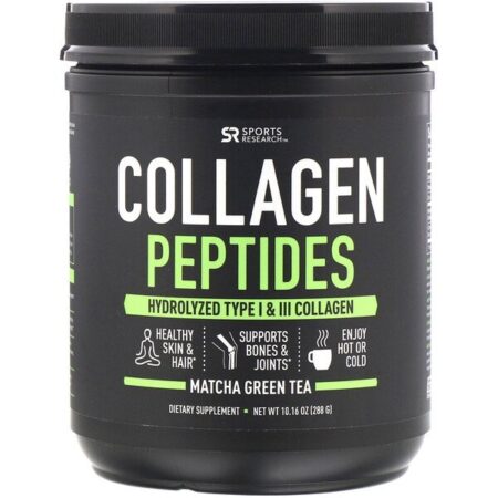 Sports Research, Peptídeos de Colágeno, Hidrolisados Tipo I e III, Chá Verde Matcha, 288 g (10,16 oz)