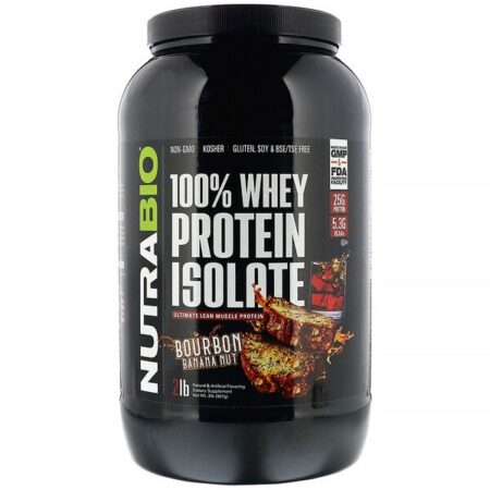 NutraBio Labs, 100% Whey Isolado, Bourbon, Banana e Castanha, 907 g (2 lb)