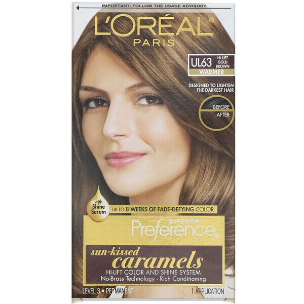 L'Oreal, Superior Preference, Sistema Hi-Lift Color + Shine, Warmer, Hi-Lift Gold Brown UL63, 1 Aplicação