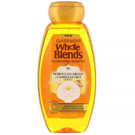 Garnier, Whole Blends, Shampoo iluminador, Extratos dos óleos de argan marroquino e camélia, 370 ml