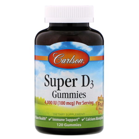 Carlson Labs, Super D3 Gummies, Natural Fruit Flavors, 100 mcg (4,000 IU), 120 Gummies