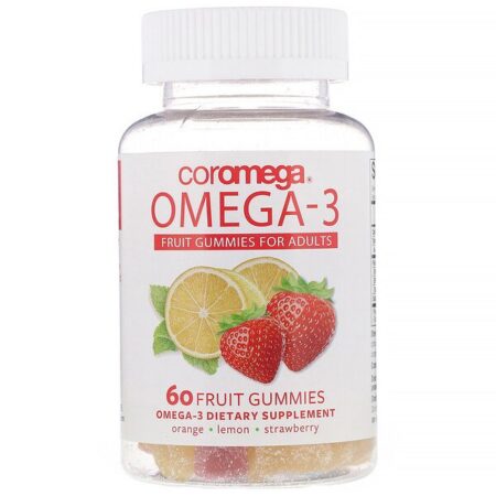 Coromega, Ômega-3, Gomas de Frutas para Adultos, Laranja, Limão e Morango, 60 Gomas de Frutas