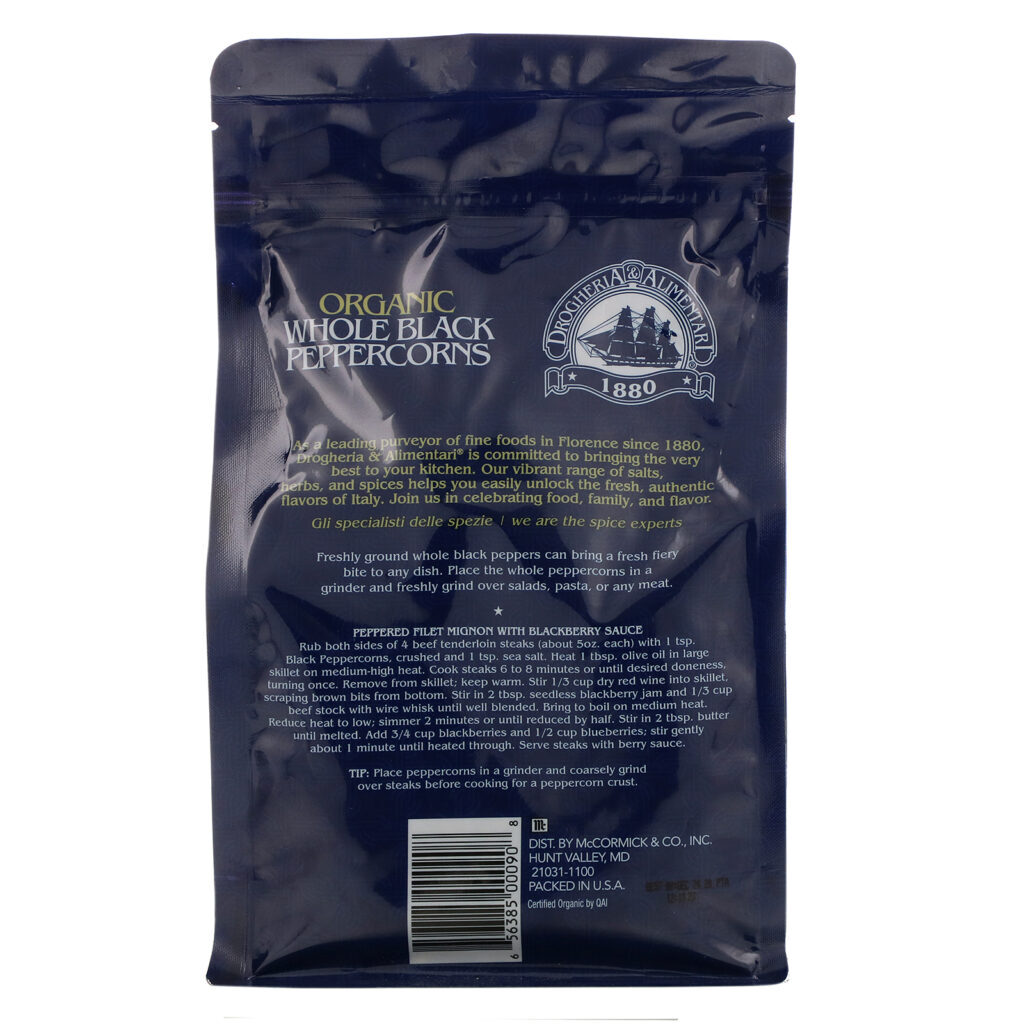 Drogheria & Alimentari, Organic Whole Black Peppercorns, 19.58 oz (555 g) - Imagem 2