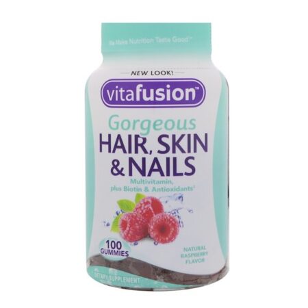 VitaFusion, Cabelos Lindos, Multivitamínico para Pele e Unhas, Sabor Natural de Framboesa, 100 Gomas