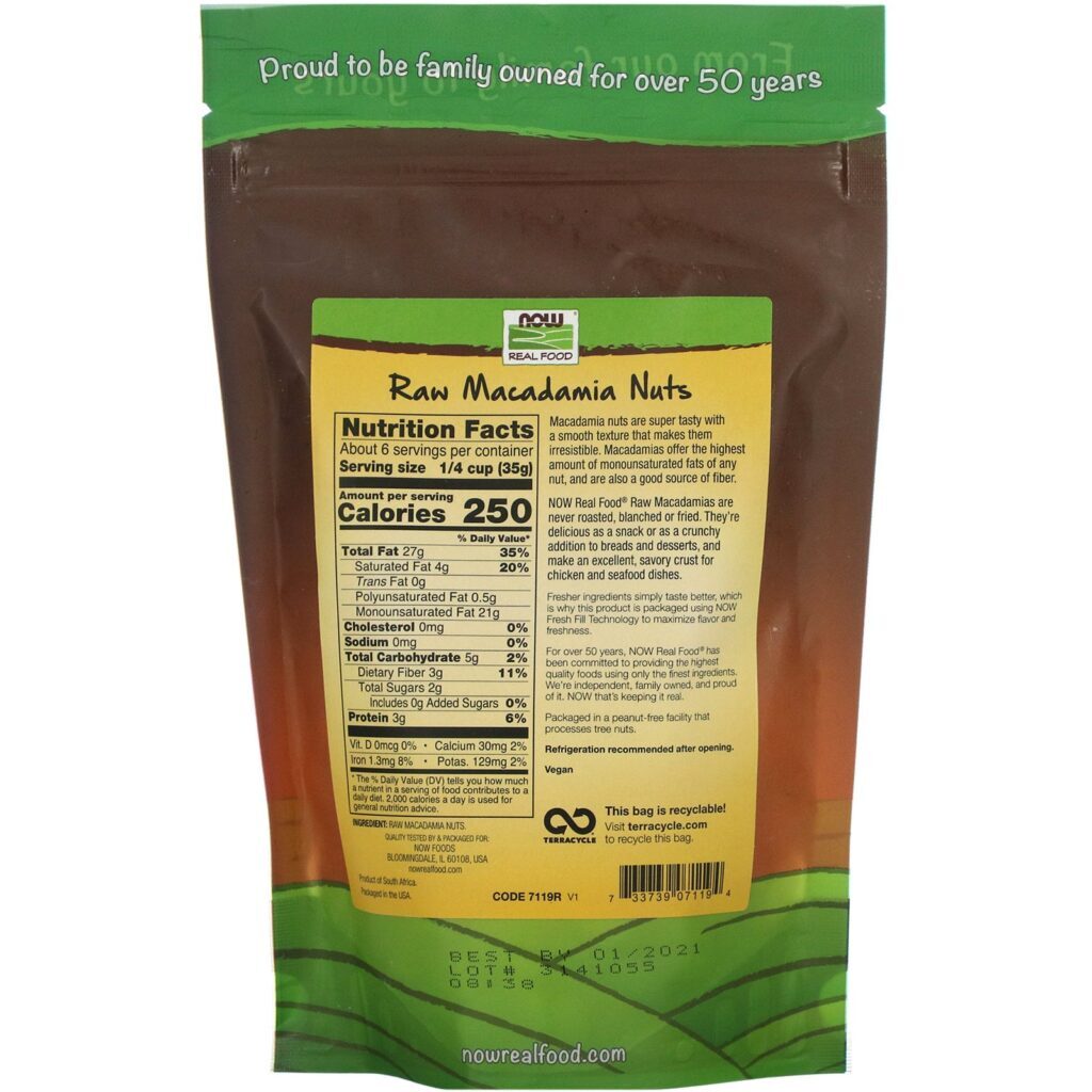 Now Foods, Real Food, Raw Macadamia Nuts, Unsalted, 8 oz (227 g) - Imagem 2