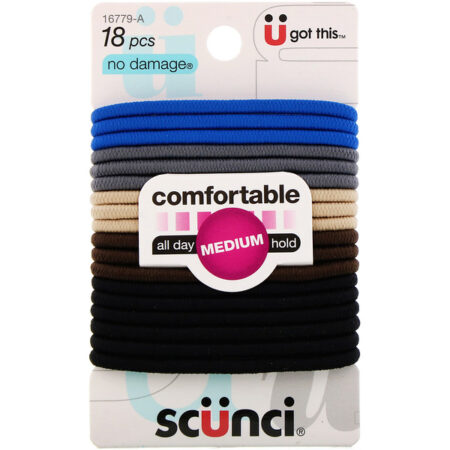 Scunci, Elásticos No Damage, confortáveis, fixação média o dia todo, Denim, 18 peças