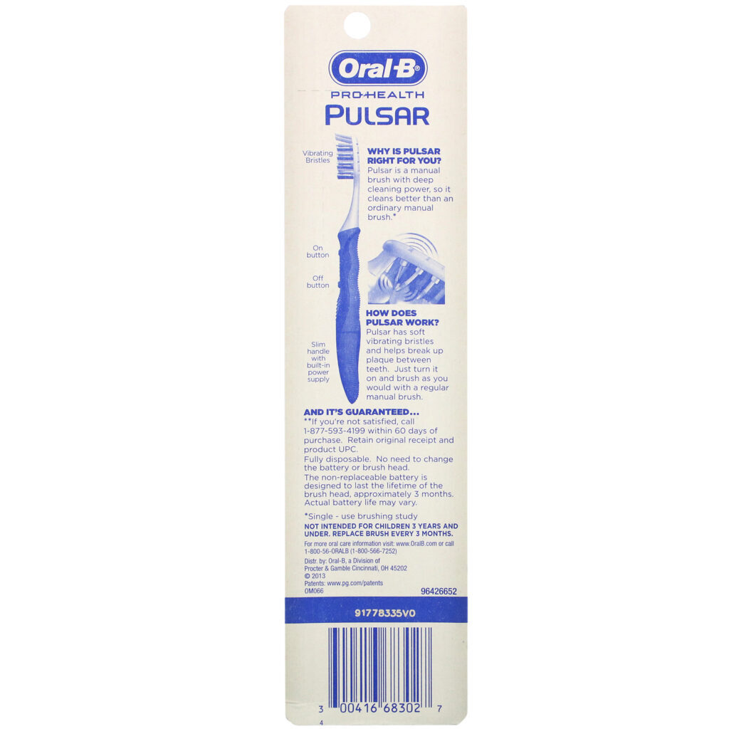 Oral-B, Pro-Health, Pulsar Battery Powered Toothbrush, Medium, 2 Pack - Imagem 3