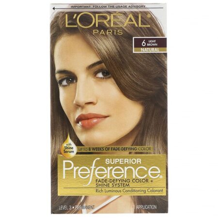 L'Oreal, Superior Preference, Sistema Fade-Defying Color + Shine, Natural, Light Brown 6, 1 Aplicação