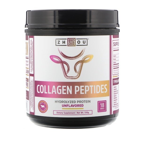 Zhou Nutrition, Peptídeos de Colágeno, Proteína Hidrolisada, Sem Sabor, 18 oz (510 g)